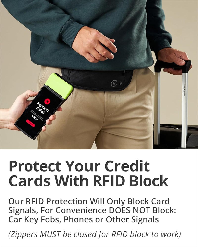 Vantamo Money Belt with RFID For Men & Women, Hidden Passport Holder for Travel, 2 Compartment Travel Fanny Pack for Women Anti Theft - Image 3